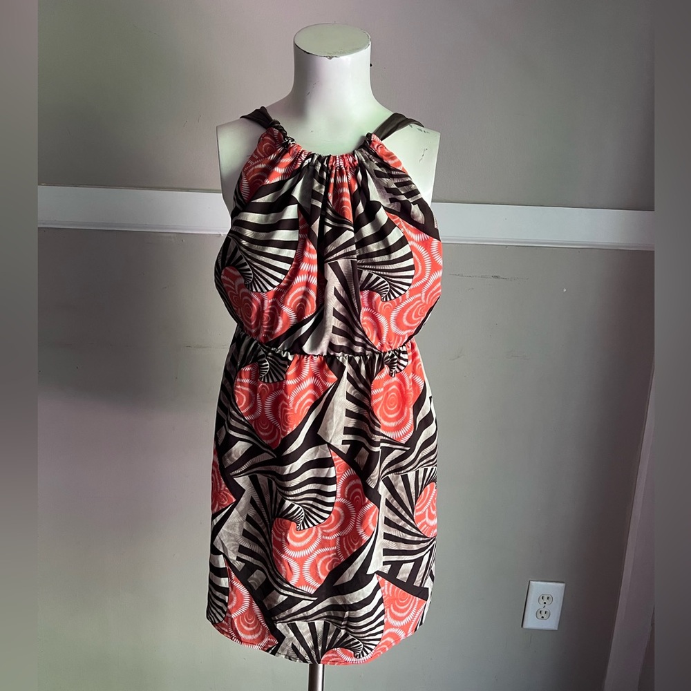 Coral & Black Halter Summer Dress